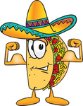 Clip Art Graphic of a Crunchy Hard Taco Character Flexing His Arm Muscles