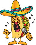 Clip Art Graphic of a Crunchy Hard Taco Character Singing Loud Into a Microphone