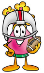Clip Art Graphic of a Pink Vase And Yellow Flowers Cartoon Character in a Helmet, Holding a Football