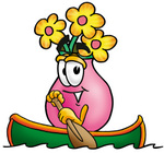 Clip Art Graphic of a Pink Vase And Yellow Flowers Cartoon Character Rowing a Boat