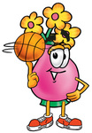 Clip Art Graphic of a Pink Vase And Yellow Flowers Cartoon Character Spinning a Basketball on His Finger