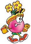 Clip Art Graphic of a Pink Vase And Yellow Flowers Cartoon Character Speed Walking or Jogging