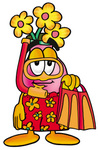 Clip Art Graphic of a Pink Vase And Yellow Flowers Cartoon Character in Orange and Red Snorkel Gear