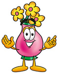 Clip Art Graphic of a Pink Vase And Yellow Flowers Cartoon Character With Welcoming Open Arms