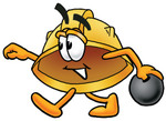 Clip Art Graphic of a Yellow Safety Hardhat Cartoon Character Holding a Bowling Ball