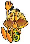 Clip Art Graphic of a Yellow Safety Hardhat Cartoon Character Plugging His Nose While Jumping Into Water