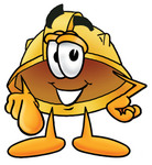 Clip Art Graphic of a Yellow Safety Hardhat Cartoon Character Pointing at the Viewer