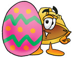 Clip Art Graphic of a Yellow Safety Hardhat Cartoon Character Standing Beside an Easter Egg