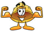 Clip Art Graphic of a Yellow Safety Hardhat Cartoon Character Flexing His Arm Muscles
