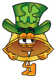 Clip Art Graphic of a Yellow Safety Hardhat Cartoon Character Wearing a Saint Patricks Day Hat With a Clover on it