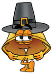 Clip Art Graphic of a Yellow Safety Hardhat Cartoon Character Wearing a Pilgrim Hat on Thanksgiving