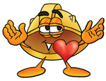 Clip Art Graphic of a Yellow Safety Hardhat Cartoon Character With His Heart Beating Out of His Chest