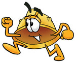 Clip Art Graphic of a Yellow Safety Hardhat Cartoon Character Running