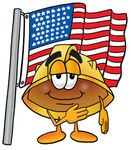 Clip Art Graphic of a Yellow Safety Hardhat Cartoon Character Pledging Allegiance to an American Flag