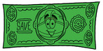 Clip Art Graphic of a Yellow Safety Hardhat Cartoon Character on a Dollar Bill
