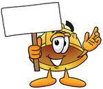 Clip Art Graphic of a Yellow Safety Hardhat Cartoon Character Holding a Blank Sign