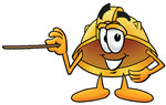 Clip Art Graphic of a Yellow Safety Hardhat Cartoon Character Holding a Pointer Stick