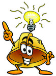 Clip Art Graphic of a Yellow Safety Hardhat Cartoon Character With a Bright Idea