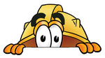 Clip Art Graphic of a Yellow Safety Hardhat Cartoon Character Peeking Over a Surface