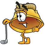 Clip Art Graphic of a Yellow Safety Hardhat Cartoon Character Leaning on a Golf Club While Golfing