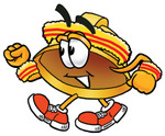 Clip Art Graphic of a Yellow Safety Hardhat Cartoon Character Speed Walking or Jogging