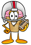 Clip Art Graphic of a Strawberry Ice Cream Cone Cartoon Character in a Helmet, Holding a Football