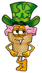Clip Art Graphic of a Strawberry Ice Cream Cone Cartoon Character Wearing a Saint Patricks Day Hat With a Clover on it