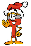 Clip Art Graphic of a Red Paintbrush With Yellow Paint Cartoon Character Wearing a Santa Hat and Waving