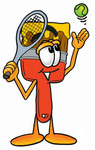 Clip Art Graphic of a Red Paintbrush With Yellow Paint Cartoon Character Preparing to Hit a Tennis Ball