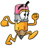 Clip Art Graphic of a Yellow Number 2 Pencil With an Eraser Cartoon Character Running