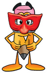 Clip Art Graphic of a Yellow Number 2 Pencil With an Eraser Cartoon Character Wearing a Red Mask Over His Face
