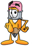 Clip Art Graphic of a Yellow Number 2 Pencil With an Eraser Cartoon Character Pointing at the Viewer