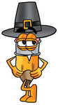 Clip Art Graphic of a Yellow Number 2 Pencil With an Eraser Cartoon Character Wearing a Pilgrim Hat on Thanksgiving