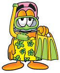 Clip Art Graphic of a Yellow Number 2 Pencil With an Eraser Cartoon Character in Green and Yellow Snorkel Gear