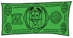 Clip Art Graphic of a Yellow Number 2 Pencil With an Eraser Cartoon Character on a Dollar Bill