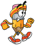 Clip Art Graphic of a Yellow Number 2 Pencil With an Eraser Cartoon Character Speed Walking or Jogging