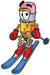 Clip Art Graphic of a Yellow Number 2 Pencil With an Eraser Cartoon Character Skiing Downhill