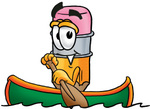Clip Art Graphic of a Yellow Number 2 Pencil With an Eraser Cartoon Character Rowing a Boat