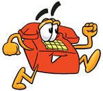 Clip Art Graphic of a Red Landline Telephone Cartoon Character Running