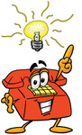 Clip Art Graphic of a Red Landline Telephone Cartoon Character With a Bright Idea