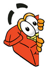 Clip Art Graphic of a Red Landline Telephone Cartoon Character Peeking Around a Corner