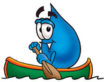 Clip Art Graphic of a Blue Waterdrop or Tear Character Rowing a Boat