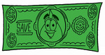 Clip Art Graphic of a Blue Waterdrop or Tear Character on a Dollar Bill