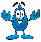 Clip Art Graphic of a Blue Waterdrop or Tear Character With Welcoming Open Arms