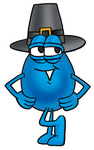 Clip Art Graphic of a Blue Waterdrop or Tear Character Wearing a Pilgrim Hat on Thanksgiving