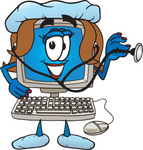 Clip Art Graphic of a Female Desktop Computer Cartoon Character Nurse Holding a Stethoscope