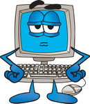 Clip Art Graphic of a Grumpy Desktop Computer Cartoon Character With His Hands on His Hips