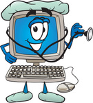 Clip Art Graphic of a Male Desktop Computer Cartoon Character Nurse or Doctor Holding a Stethoscope