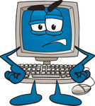 Clip Art Graphic of a Grumpy Desktop Computer Cartoon Character