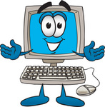 Clip Art Graphic of a Friendly Desktop Computer Cartoon Character